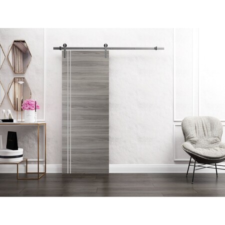 Sartodoors Sturdy Barn Door with Hardware, Planum 0310 Ginger Ash and Aluminum Strips, 6.6FT Rail Hangers Heav PLANUM0310BD-S-GA-18