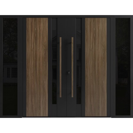 Vdomdoors Aluminum Double Doors Dekton 0163 Venezia Noce 2 Sidelights Entry Door Painted (W96xH80) Right hand DEKTON0163DEXD-VEN-W12+72+12xH80-RH-O