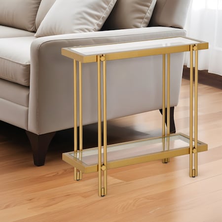 Homeroots 24" Brass And Clear Glass And Steel End Table With Shelf 544200