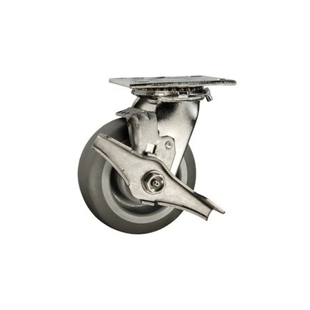 Service Caster 5 Inch SS Thermoplastic Rubber Swivel Caster with Roller Bearing and Brake SCC SCC-SS30S520-TPRRF-TLB