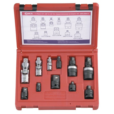 Genius Tools 11 PCS 1/4in. 3/8in & 1/2in Dr. Impact Universal & Adaptor set UA-23411
