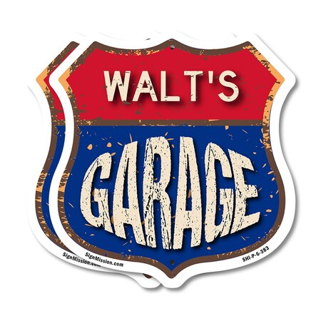 Signmission Walt's Garage, 6 inch X 6 inch, Plastic Sign, 2PK SHI-P-2PACK-6-383-WALT