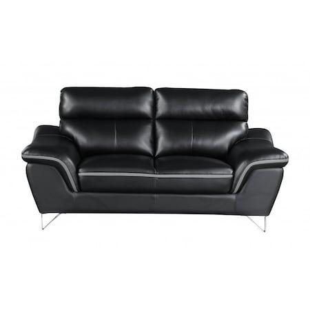 Homeroots 69in Black And Silver Faux Leather Love Seat 329496