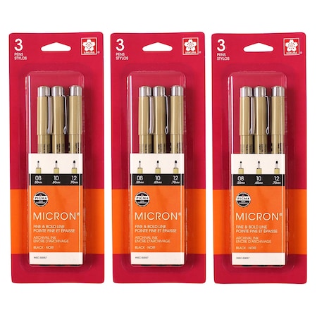 Sakura Pigma Micron Pens, Black, Assorted Sizes, 3PK 50057