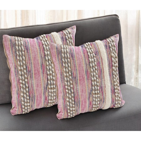 Homeroots Set of Two Pink Striped Cotton Throw Pillow With Fringe, 2PK 554574