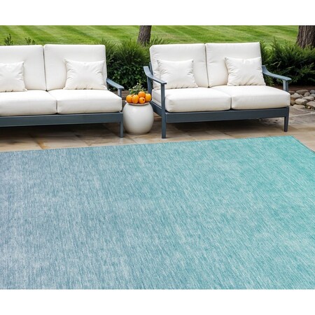 Homeroots 9' X 12' Sky Blue And Teal Blue Ombre Washable Indoor Outdoor Area Rug 588988