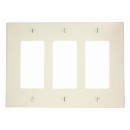 Leviton Decora Wallplate, Midway Size, Gang 3, Light Almond 80611-T