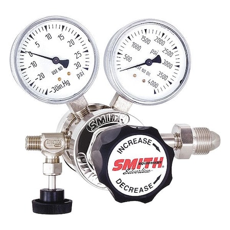 Smith Equipment High Purity Gas Regulator, Argon, Helium, Nitrogen, Two Stage, 0.965"-14 Inlet, 1/4 in Outlet 220-0309
