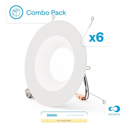 Infibrite 6 In. Retrofit 3000K Warm White LED Recessed Light 12W 1100LM, Dimmable, Wet Rated, 6PK IB-006-3-12W-WH-6PK