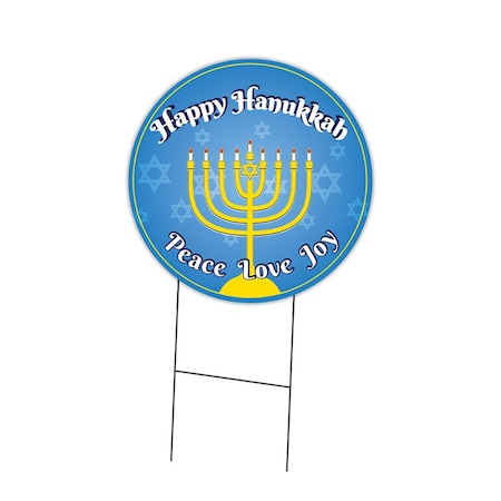 Signmission Happy Hanukkah Double Sided Corrugated Plastic Circle Yard Sign C-16-CIR-DS-WS- Happy Hanukkah 2