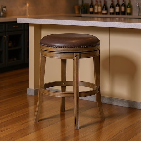 Homeroots 30" Stone and Gray Faux Leather and Solid Wood Backless Bar Height Swivel Bar Chair 632394