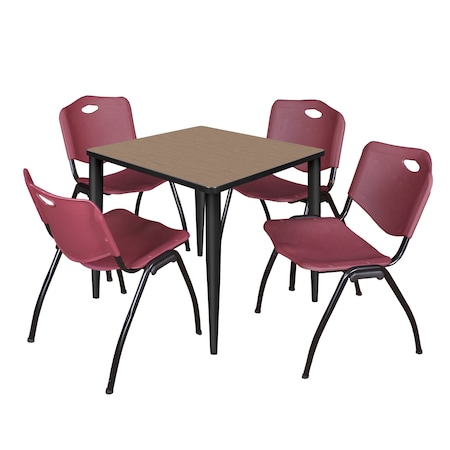 Regency Square Kahlo Breakroom Table W/ 4 M Stack Chairs, 30 in W, 30 in L, Noble Oak TPL3030NOBK47BY
