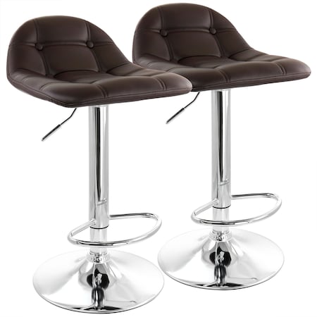 Elama 2 Piece Adjustable Faux Leather Bar Stool in Dark Brown with Chrome Base ELM-718-BRWN