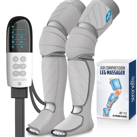 Serenelife Air Compression Leg Massager, Full Leg Massager with Heat and Compression, Portable and Adjustable SLLGMSGR41GY