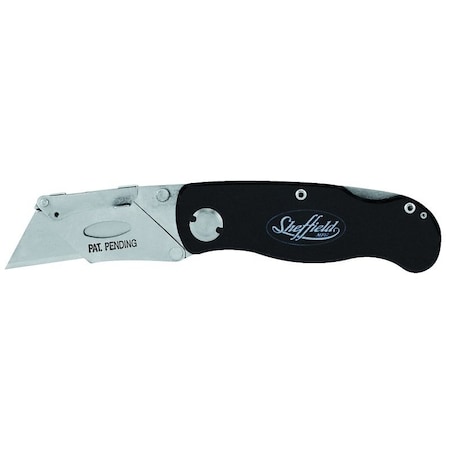 Sheffield Utility Knife, 2-1/2 in L Blade, Stainless Steel Blade, Curved Handle, Black Handle 12613