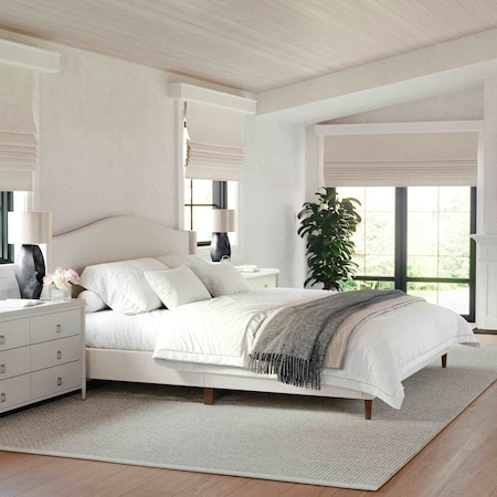 Martha Stewart Amelia King Upholstered Platform Bed w/Curved Headboard and Cushioned Siderails, Wood Slat, Beige TW-3WDB02-K-BG-MS