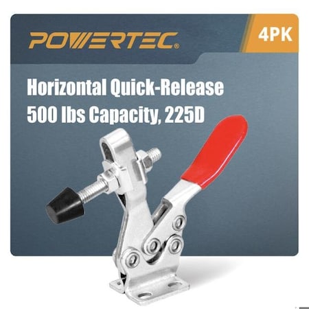 Powertec Toggle Clamp, 500 lbs Cap., 225D Quick Release Horizontal Clamps, Antislip Rubber Pressure Tip, 4PK 20325-P2N