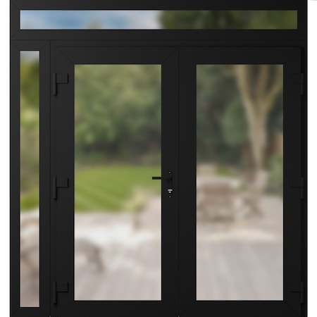 Vdomdoors Front Exterior Prehung Metal-Plastic Double Doors Frosted Glass / MANUX 8102 Matte Black / Office C MANUX8102DEXD-BLK-W72+16xH80+12-RH-I