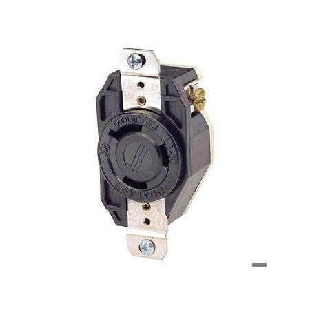 Leviton Flanged Locking Receptacle, L9-30R, 30 A, 600V AC, Single Phase, 2 Pole, Flush Mount, Black 2650