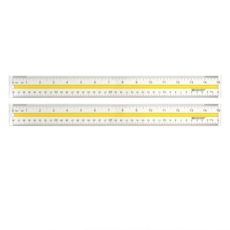 Westcott Acrylic Data Highlight Reading Ruler With Tinted Guide, 15 in Long, Clear/Yellow, 2PK 10580
