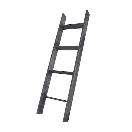 Homeroots 4 Step Blackwash Rustic Wood Ladder Shelf 380326