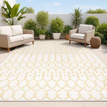 Jonathan Y Ourika Moroccan Geometric Textured Weave Cream/Yellow 9 ft. x 12 ft. Indoor/Outdoor Area Rug SMB108J-9