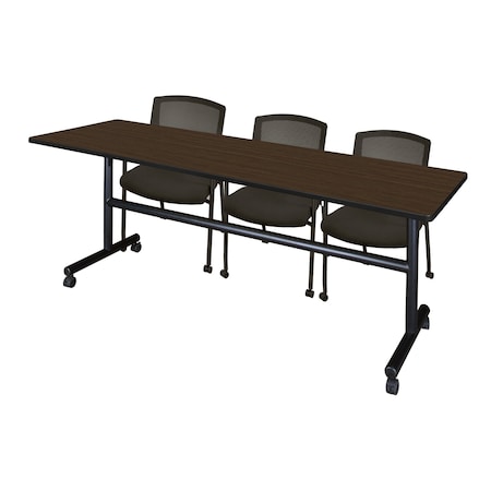 Regency Kobe Flip-Top Training Nesting Table W/ 2 Knight Mesh Chairs, 84 in W, 24 in L, Neo Walnut MKFT8424NW56CBK