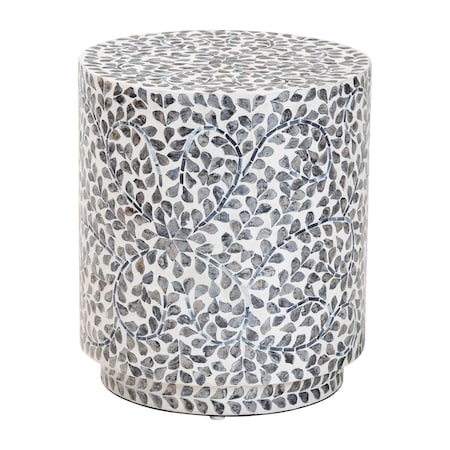 Bali & Pari Marilla Coastal Black and White Mother of Pearl Capiz Shell Ottoman Footstool 252-13982-ZORO