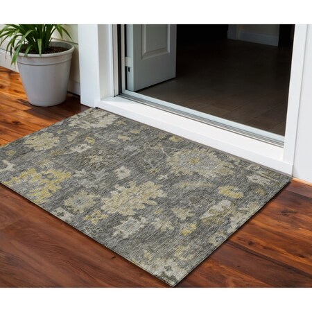 Homeroots 3' X 5' Gray And Charcoal Floral Washable Indoor Outdoor Area Rug 604126