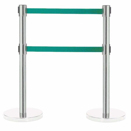 Aarco Form-A-Line System, Dual Retractable Belt Style, Overall Height is 40'', 7' Green Belts HS-27GR