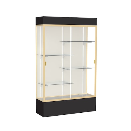 Ghent Lighted Floor Display Case 48x80x16, Plaque 3174PB-GD-BK