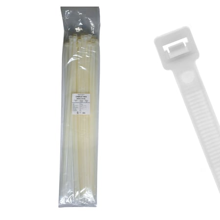 Cable Ties Unlimited Cable Tie, 24 in L, 175 lb Strength, 6.64 in Max Bundle Dia, Nylon 6/6, Natural, 50PK HD24-175-9L