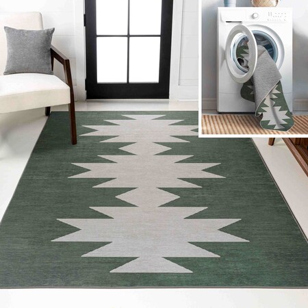 Jonathan Y Chayton Minimalist Geometric Non-Slip Machine-Washable Dark Green/Light Gray 8 ft. x 10 ft. Area Rug WSH110C-8
