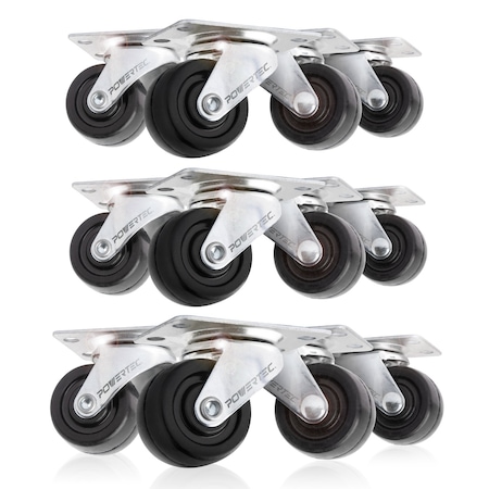 Powertec 1-1/2'' Swivel Plate Caster Wheels with 480 lbs Loads, Rubber Castor Wheels, 12PK 17209-P3N