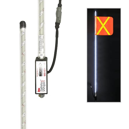 Safetywhips Warning Whip Super Duty LED Whip with Flag, White, 120 Length SDL10W-XY
