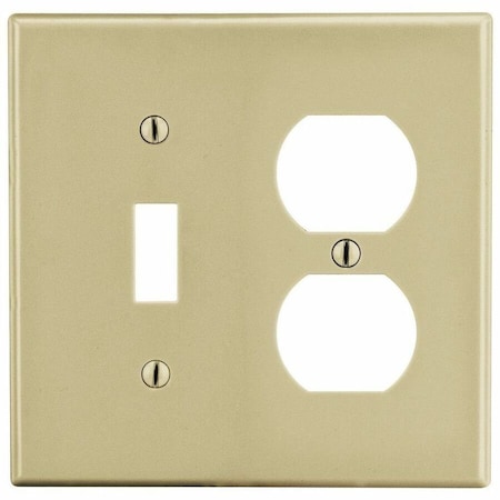 Hubbell Wiring Device-Kellems Toggle Switch/Duplex Receptacle Wall Plate, Number of Gangs: 2 Plastic, Satin Finish, Ivory P18I