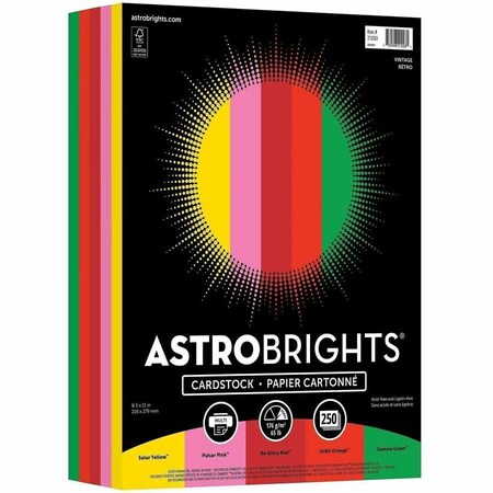 Wausau ASTROBRITE, COLOR CARDSTOCK -inVINTAGEin ASSORTMENT, 65LB, 8.5 X 11, ASSORTED, 250PK 21003