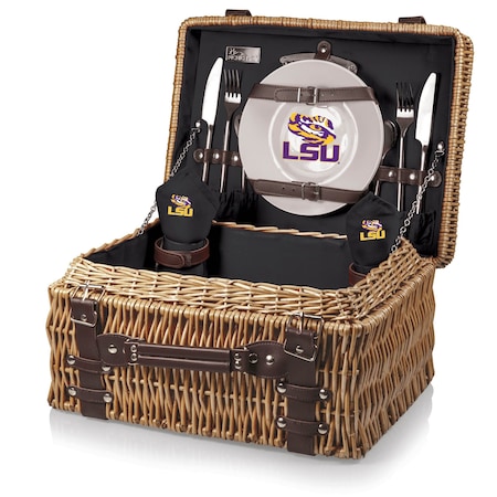 Picnic Time Family Of Brands NCAA LSU Tigers Champion Picnic Basket for 2, Large Wicker Picnic Set 208-40-179-294-0
