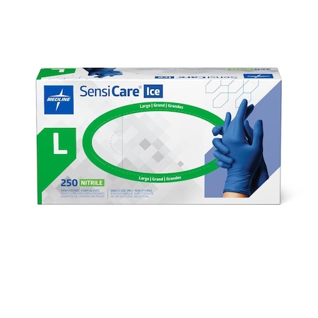 Medline SensiCare Ice Powder-Free Nitrile Exam Gloves, Size L, 250PK MDS2503H