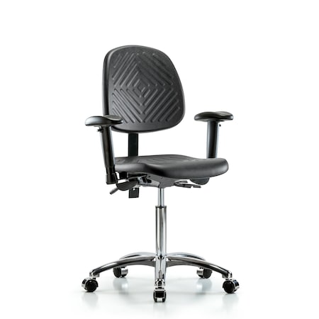 Blue Ridge Ergonomics Bench Chair, Poly, Med, Bk, Chrome, AA Cast, 6-Way Adjustable, 19-1/2" to 27-1/2" Height, Black; Blue BR-PMBCH-MB-CR-T0-A1-NF-CC