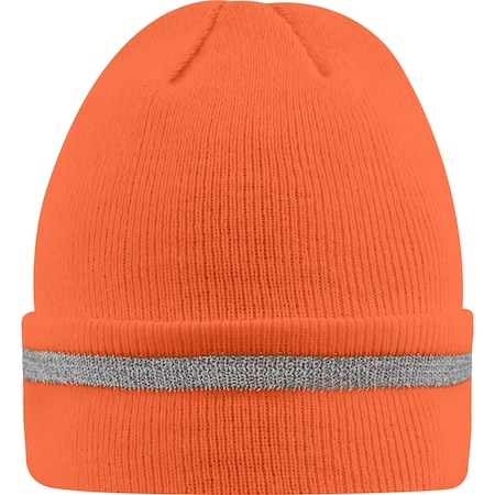 Ironwear Hi Vis Reflective Acrylic Knit Cuffed Beanie Hat, OSFA, Orange 1243-O