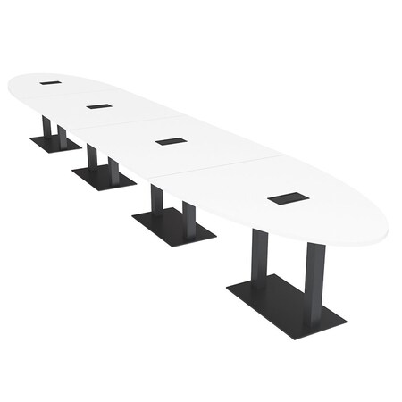 Skutchi Designs Oval Conference Table With Power Unit, 48 in W, 264 in L, White HAR-OVL-48X264-DOU.BK-W960-EBLK