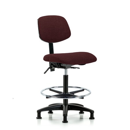 Blue Ridge Ergonomics Chair, Fabric, Hi Bench, Tilt CF Glides, Bur, No Arms, 26" to 35-1/2" Height, Burgundy BR-FHBCH-RG-T1-A0-CF-RG-F41