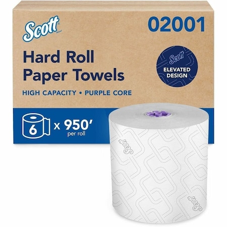 Scott High-Capacity Hard Roll Towels for Purple Core Dispensers, Unperforated, 950'/Roll, 6PK 02001