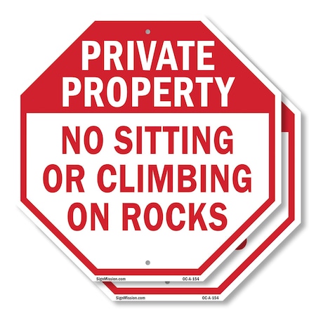 Signmission Private Property No Sitting or Clim, 10 inch X 10 inch, Aluminum Metal Signs, 2PK OC-A-2PACK-10-154