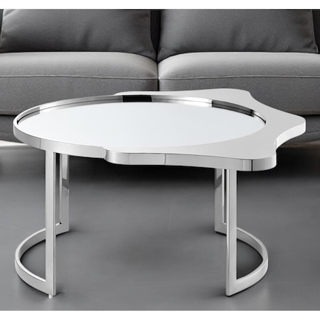Homeroots 32" Silver Glass And Stainless Steel Round Mirrored Coffee Table 528848