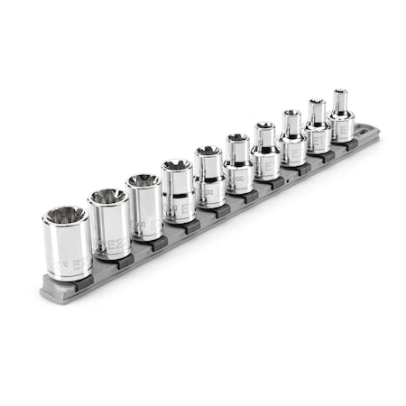 Tekton 1/2 Inch Drive External Star Socket Set with Rail, 10-Piece E8-E24 SHD92117