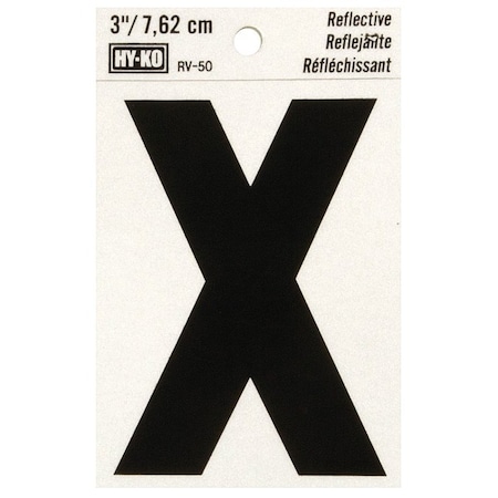 Hy-Ko Reflective Letter, Character: X, 3 in H Character, Black Character, Silver Background, Vinyl RV-50/X