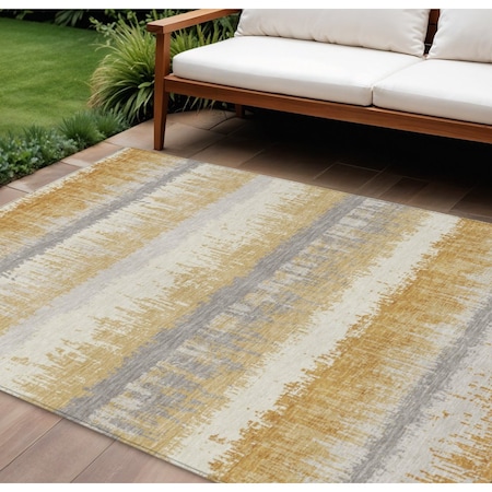 Homeroots 10' X 14' Gold Copper And Gray Striped Washable Indoor Outdoor Area Rug 598351