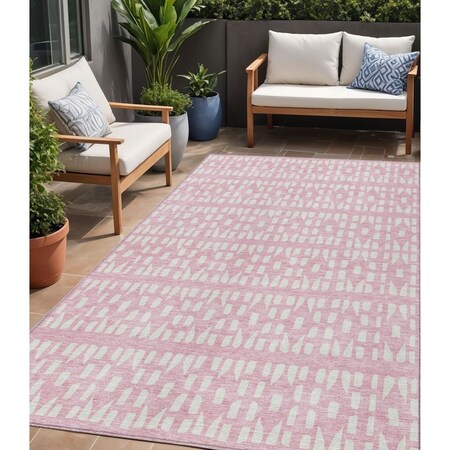 Homeroots 5' X 8' Pink And Ivory Geometric Washable Indoor Outdoor Area Rug 613796